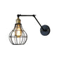 Frendorf | Schwarze Globe/Träne Wand sconce Beleuchtung mit Käfigschatten Retro Metall 1 Lichtarm verstellbare Wandmontage Licht