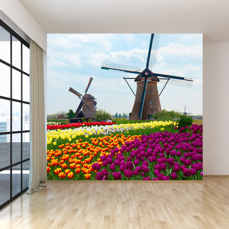 Großes Statisches Windmühlen-Wandbild Tapete Modernes Landschafts-Wanddekor in heller Farbe