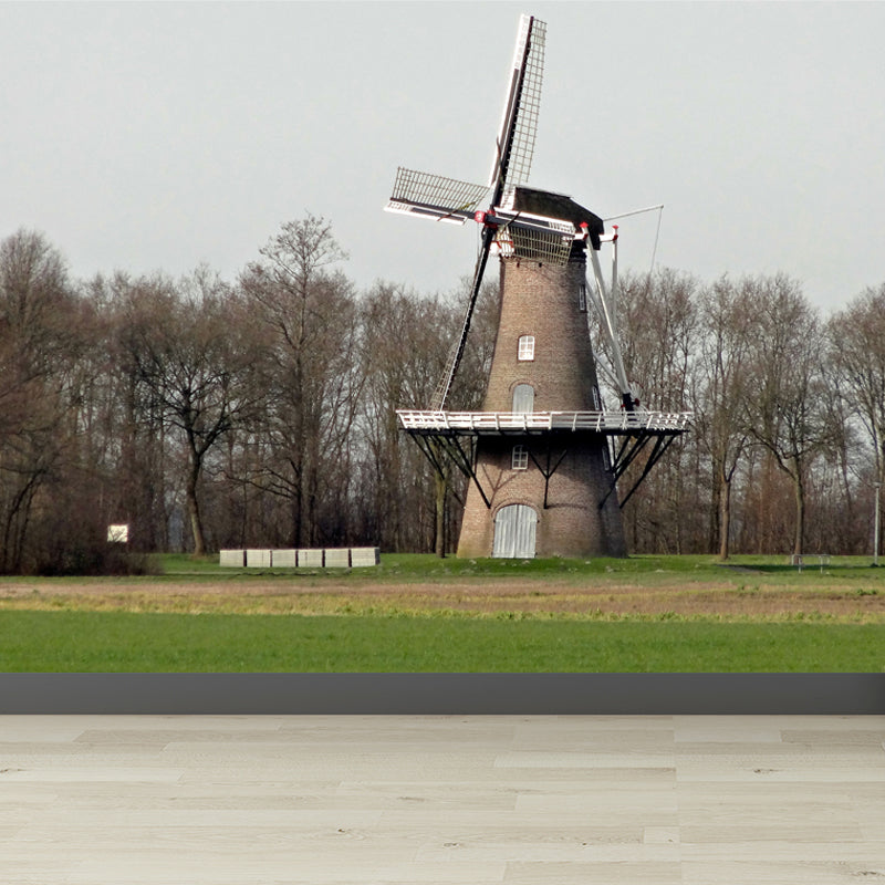 Großes Statisches Windmühlen-Wandbild Tapete Modernes Landschafts-Wanddekor in heller Farbe