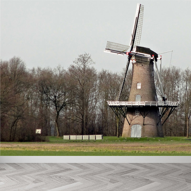 Großes Statisches Windmühlen-Wandbild Tapete Modernes Landschafts-Wanddekor in heller Farbe