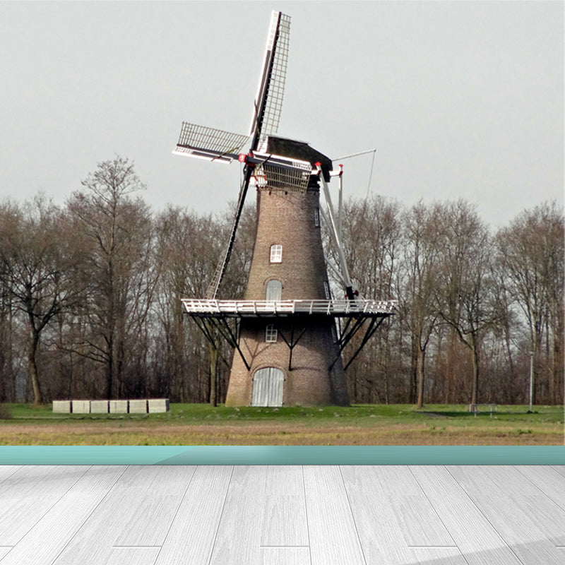 Großes Statisches Windmühlen-Wandbild Tapete Modernes Landschafts-Wanddekor in heller Farbe