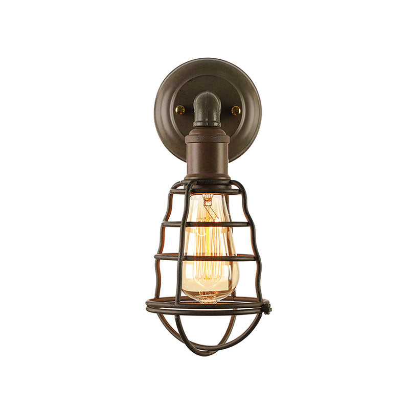 Frendorf | Rust Finish Mini Wandlamp mit Käfigschirm Antike Stil Eisen 1 Licht Bauernhaus Wandmontage Beleuchtung