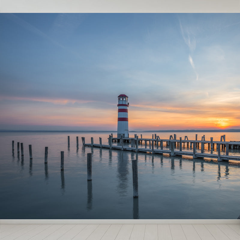 Großes strahlendes Leuchtfeuer Wandtapete nautische Küstenlandschaft Wandkunst in Blau