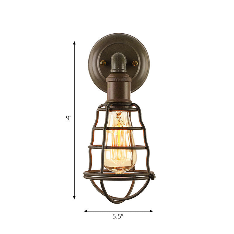 Frendorf | Rust Finish Mini Wandlamp mit Käfigschirm Antike Stil Eisen 1 Licht Bauernhaus Wandmontage Beleuchtung