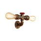 Frendorf | Bronze/Antiek Messing 2 Koppen Wandlamp Fixture Warehouse Style Smeedijzeren Kale Gloeilamp Sconcelamp met Pijp en Klep
