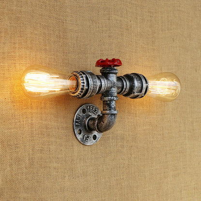 Frendorf | Bronze/Antiek Messing 2 Koppen Wandlamp Fixture Warehouse Style Smeedijzeren Kale Gloeilamp Sconcelamp met Pijp en Klep