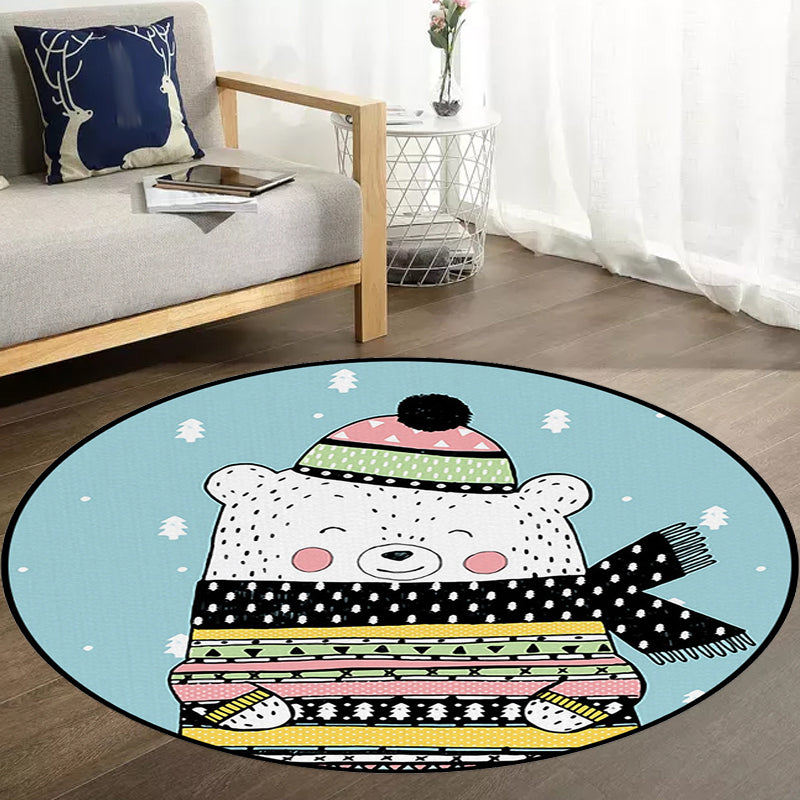 Frendorf | Casual Kids Tapijt in Blauwe Dieren Beer Bomen Patroon Tapijt Polyester Wasbaar Huisdier Vriendelijk Vloerkleed voor Kinderkamer