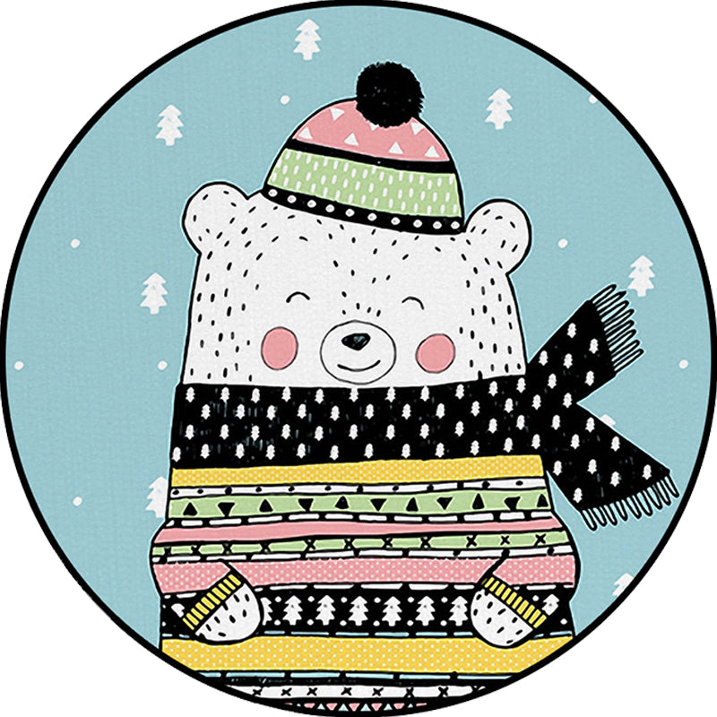 Frendorf | Casual Kids Tapijt in Blauwe Dieren Beer Bomen Patroon Tapijt Polyester Wasbaar Huisdier Vriendelijk Vloerkleed voor Kinderkamer