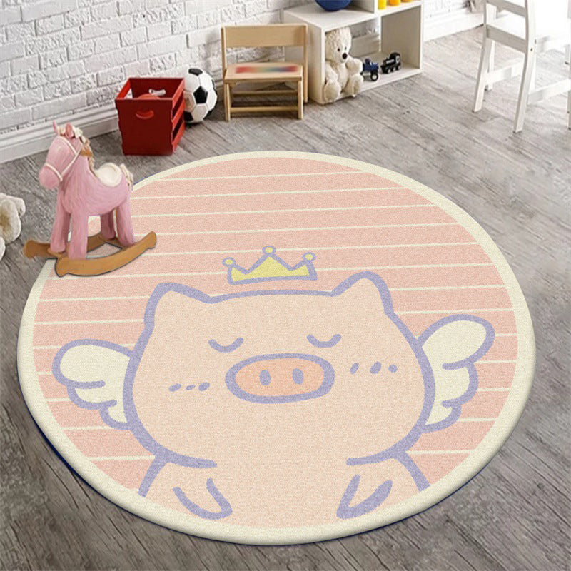 Frendorf | Unique Kids Rug in Pink Animal Pig Wings Stripe Pattern Rug Polyester Machine Washable Carpet for Nursery