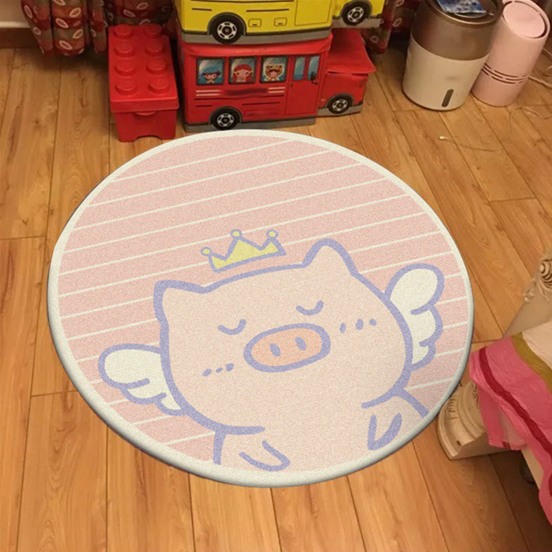Frendorf | Unique Kids Rug in Pink Animal Pig Wings Stripe Pattern Rug Polyester Machine Washable Carpet for Nursery