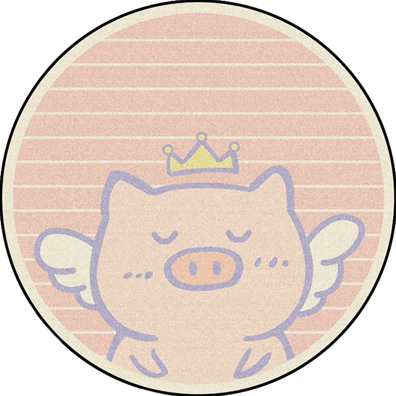 Frendorf | Unique Kids Rug in Pink Animal Pig Wings Stripe Pattern Rug Polyester Machine Washable Carpet for Nursery