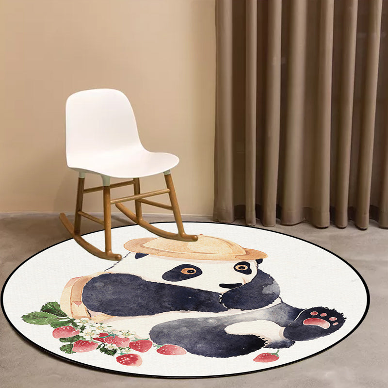 Frendorf | Weißer Kinderzimmerteppich Kinder Tier Bär Hund Panda Muster Bereichsteppich Polyester Anti-Rutsch Rücken Teppich