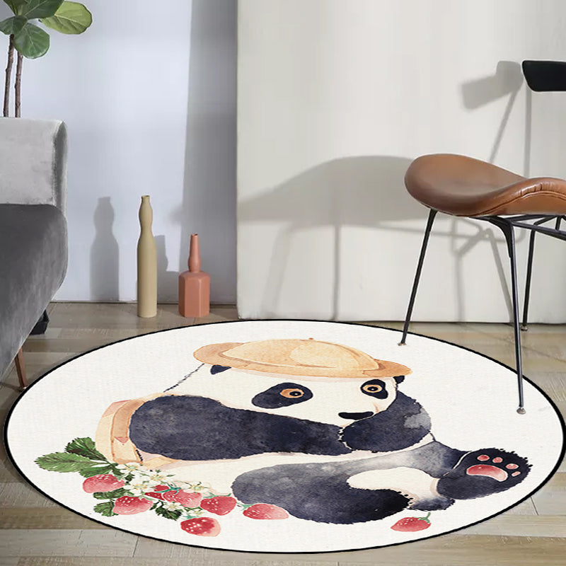 Frendorf | Weißer Kinderzimmerteppich Kinder Tier Bär Hund Panda Muster Bereichsteppich Polyester Anti-Rutsch Rücken Teppich