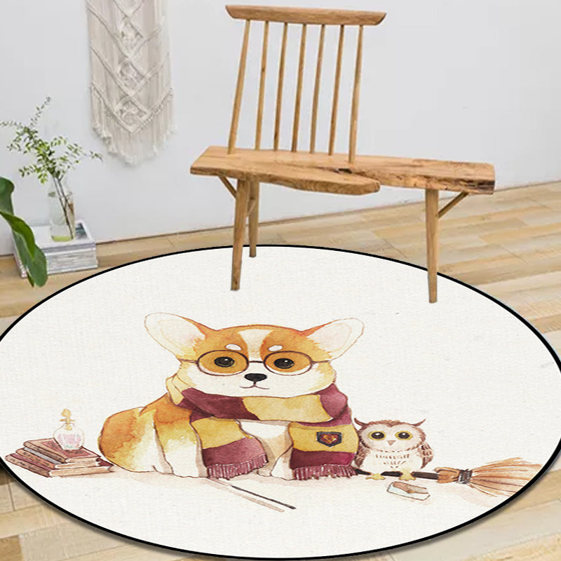 Frendorf | Weißer Kinderzimmerteppich Kinder Tier Bär Hund Panda Muster Bereichsteppich Polyester Anti-Rutsch Rücken Teppich