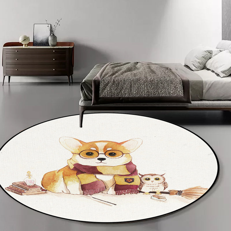 Frendorf | Weißer Kinderzimmerteppich Kinder Tier Bär Hund Panda Muster Bereichsteppich Polyester Anti-Rutsch Rücken Teppich