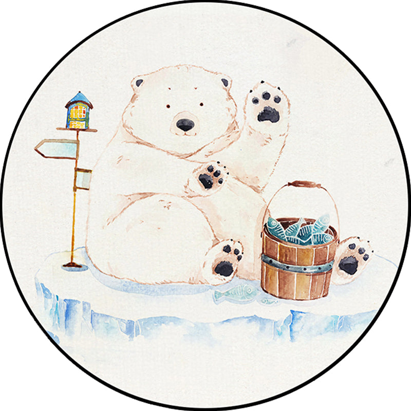 Frendorf | Weißer Kinderzimmerteppich Kinder Tier Bär Hund Panda Muster Bereichsteppich Polyester Anti-Rutsch Rücken Teppich