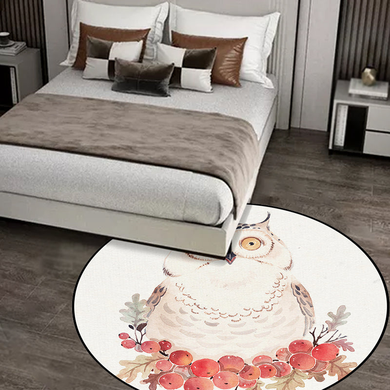 Frendorf | Cute Kids Teppich in Weiß Tier Eule Kaninchen Faultier Muster Teppich Polyester Rutschfest Waschbarer Teppich für das Kinderzimmer