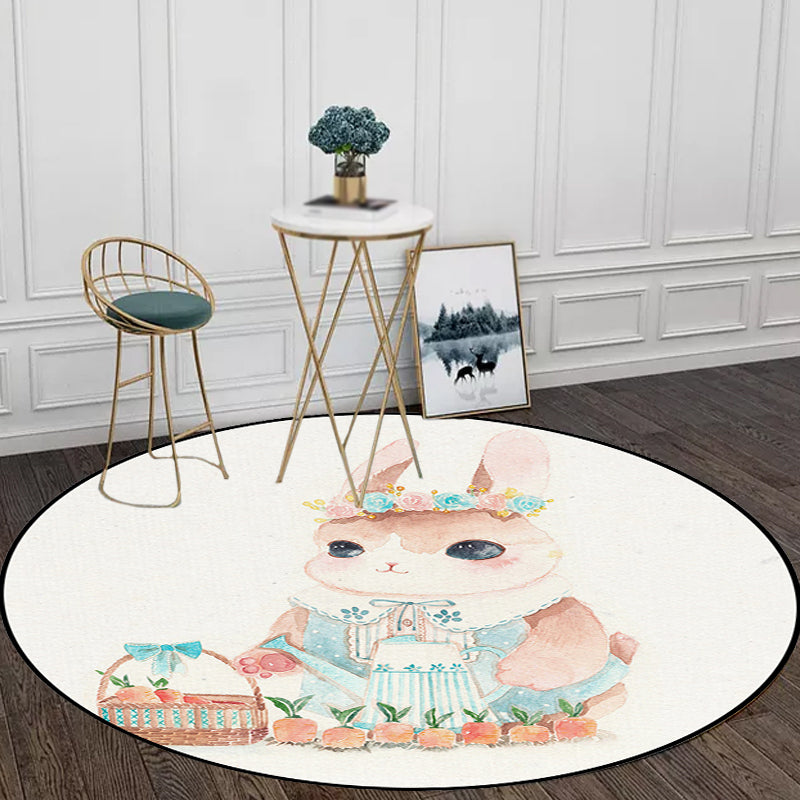 Frendorf | Cute Kids Teppich in Weiß Tier Eule Kaninchen Faultier Muster Teppich Polyester Rutschfest Waschbarer Teppich für das Kinderzimmer