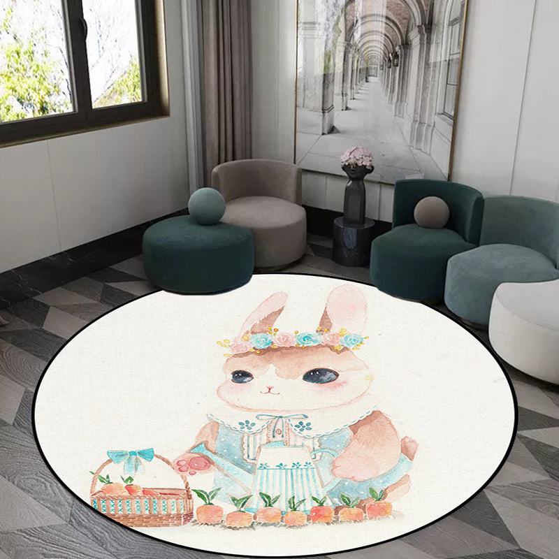 Frendorf | Cute Kids Teppich in Weiß Tier Eule Kaninchen Faultier Muster Teppich Polyester Rutschfest Waschbarer Teppich für das Kinderzimmer