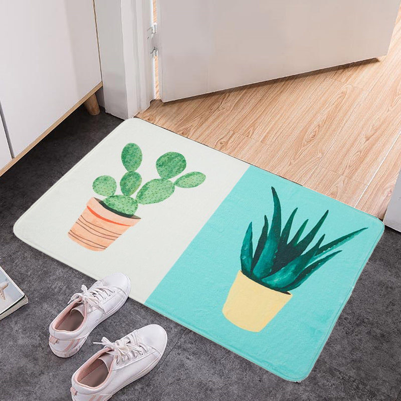 Frendorf | Lässiger Kinderteppich in Rosa und Gelb Botanisches Kaktus Aloe Muster Teppich Polyester Rutschfester Teppich für Kinderzimmer