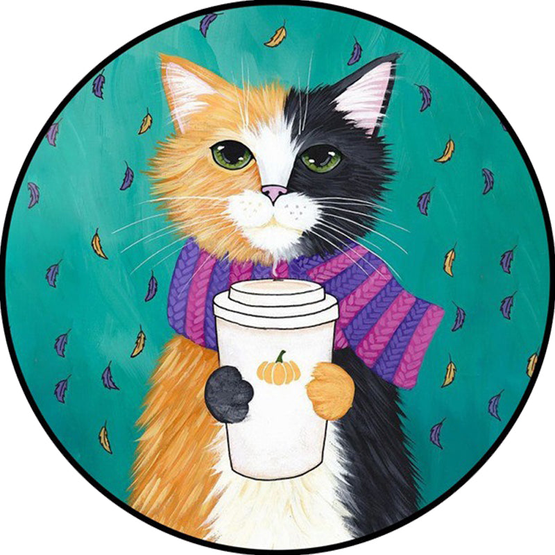 Frendorf | Blau und grüner Kinderzimmerteppich Kinder Tier Bekleidete Katze Blattmuster Bereichsteppich Polyester waschbarer Teppich