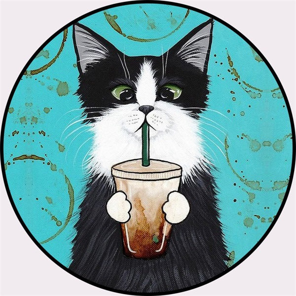 Frendorf | Blau und Grün Kinderzimmerteppich Kinder Tier Kleidete Katze Blatt Muster Teppich Polyester Waschbar Teppich