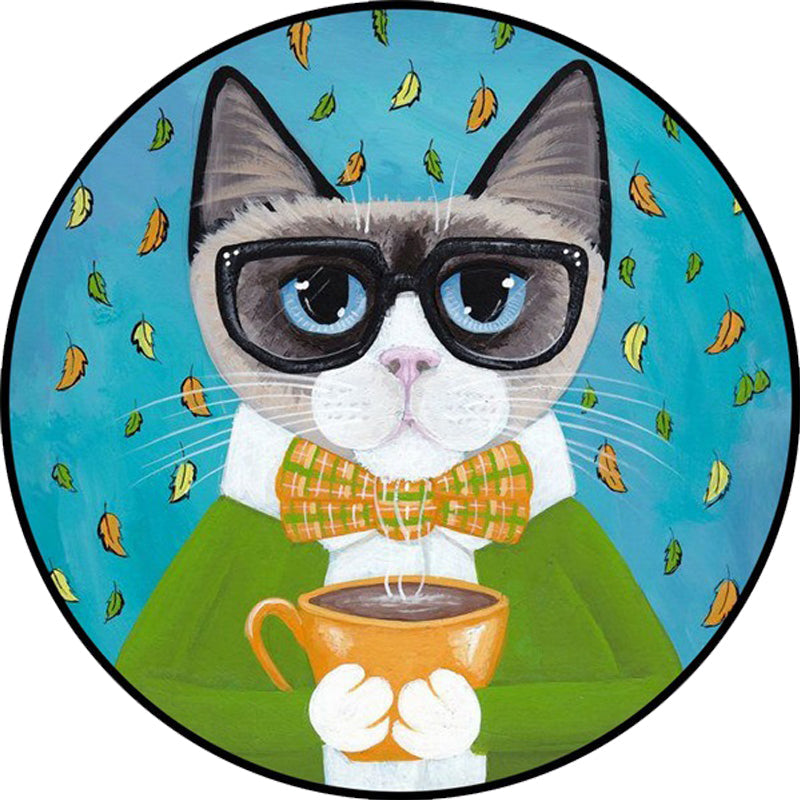 Frendorf | Blau und Grün Kinderzimmerteppich Kinder Tier Kleidete Katze Blatt Muster Teppich Polyester Waschbar Teppich