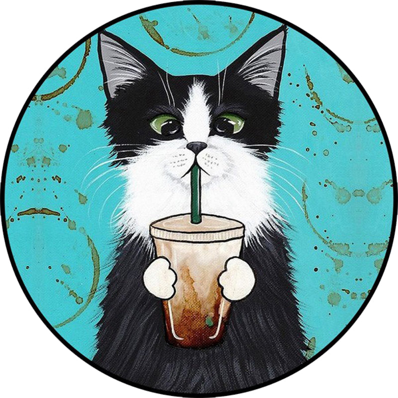 Frendorf | Blau und Grün Kinderzimmerteppich Kinder Tier Kleidete Katze Blatt Muster Teppich Polyester Waschbar Teppich