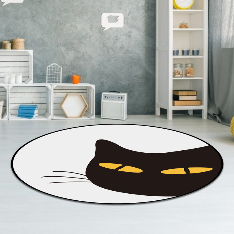 Grau Kinderzimmer Teppich Kinder Tier Katze Lustige Ausdruck Muster Teppich Polyester Fleckenresistenter Teppich