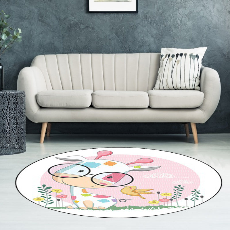 Frendorf | Blauwe en Roze Kinderkamer Tapijt Kinderen Dier Paard Konijn Patroon Area Tapijt Polyester Antislip Rug