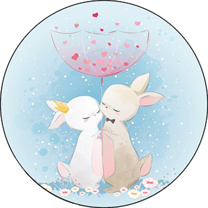 Frendorf | Blauwe en Roze Kinderkamer Tapijt Kinderen Dier Paard Konijn Patroon Area Tapijt Polyester Antislip Rug