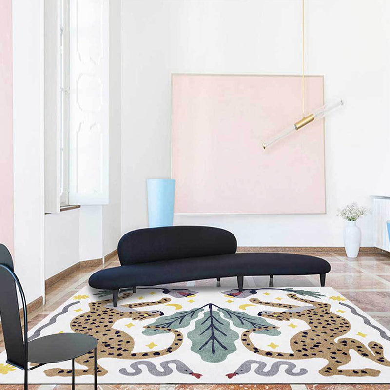 Frendorf | Uniek Kids Tapijt in Zwart en Wit Dieren Leopard Slang Bladeren Patroon Tapijt Polyester Vlekbestendig Vloerkleed voor Kinderkamer