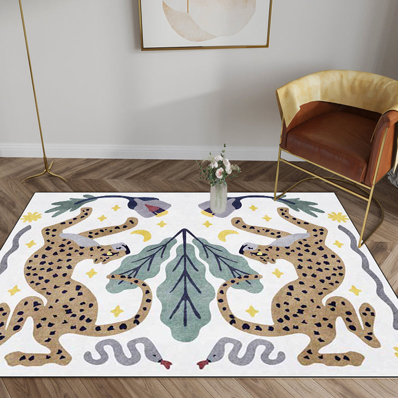 Frendorf | Uniek Kids Tapijt in Zwart en Wit Dieren Leopard Slang Bladeren Patroon Tapijt Polyester Vlekbestendig Vloerkleed voor Kinderkamer