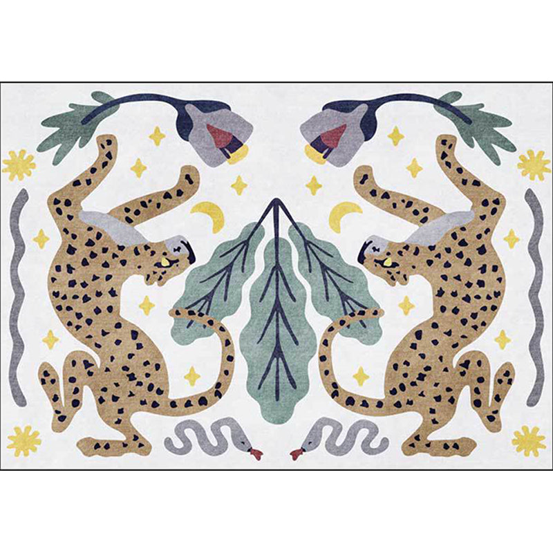Frendorf | Uniek Kids Tapijt in Zwart en Wit Dieren Leopard Slang Bladeren Patroon Tapijt Polyester Vlekbestendig Vloerkleed voor Kinderkamer
