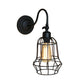Frendorf | Schwarze Globe/Oval Käfig Wandmontage Licht mit Gooseneck Arm Retro-Stil Metall 1 Kopf Schlafzimmer Mini Wandleuchte