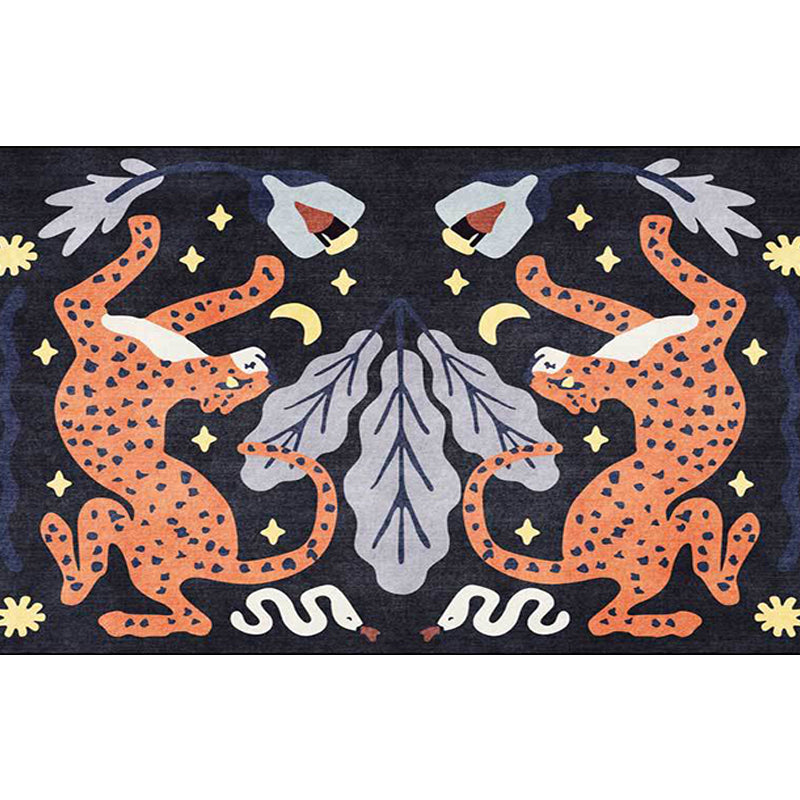 Frendorf | Uniek Kids Tapijt in Zwart en Wit Dieren Leopard Slang Bladeren Patroon Tapijt Polyester Vlekbestendig Vloerkleed voor Kinderkamer