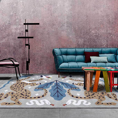 Frendorf | Uniek Kids Tapijt in Zwart en Wit Dieren Leopard Slang Bladeren Patroon Tapijt Polyester Vlekbestendig Vloerkleed voor Kinderkamer