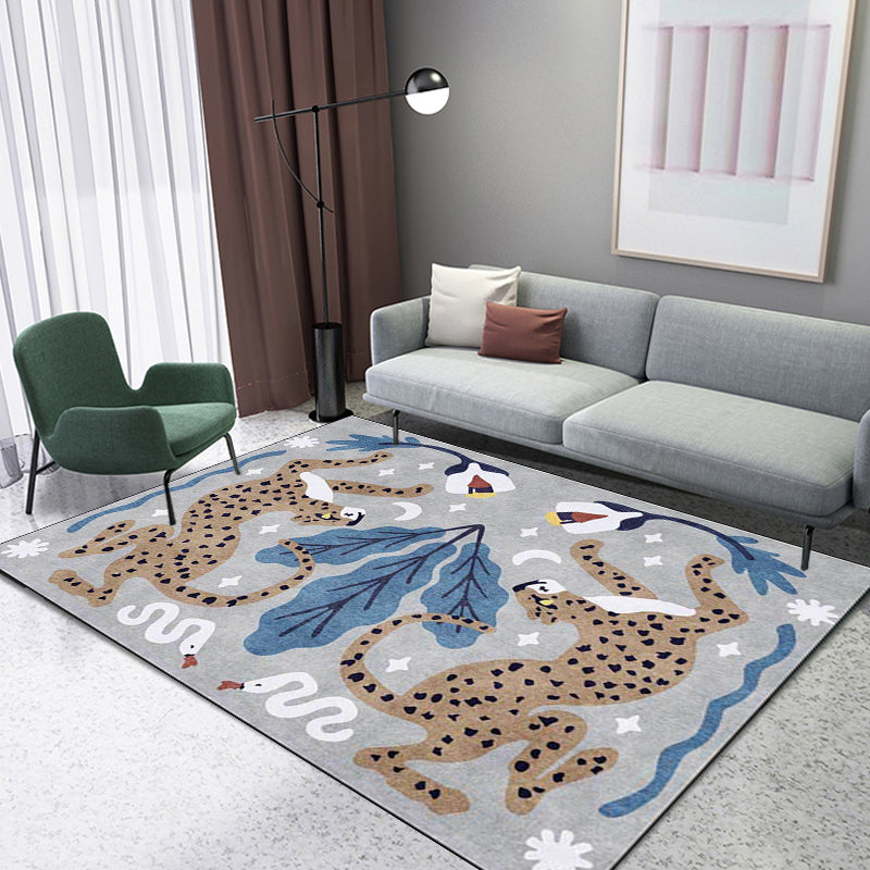 Frendorf | Uniek Kids Tapijt in Zwart en Wit Dier Leopard Slang Bladpatroon Tapijt Polyester Vlekbestendige Vloerkleed voor Kinderkamer