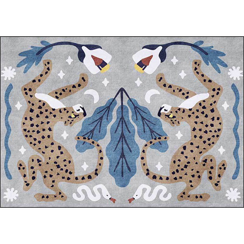 Frendorf | Uniek Kids Tapijt in Zwart en Wit Dieren Leopard Slang Bladeren Patroon Tapijt Polyester Vlekbestendig Vloerkleed voor Kinderkamer