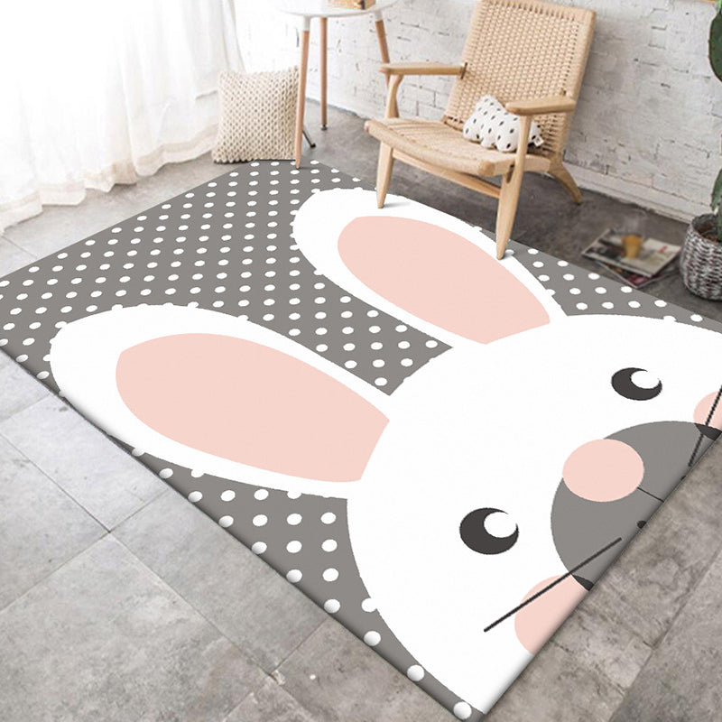 Frendorf | Grijze Kinderkamer Tapijt Kids Dier Konijn Dots Patroon Gebied Tapijt Polyester Antislip Achterkant Vloerkleed