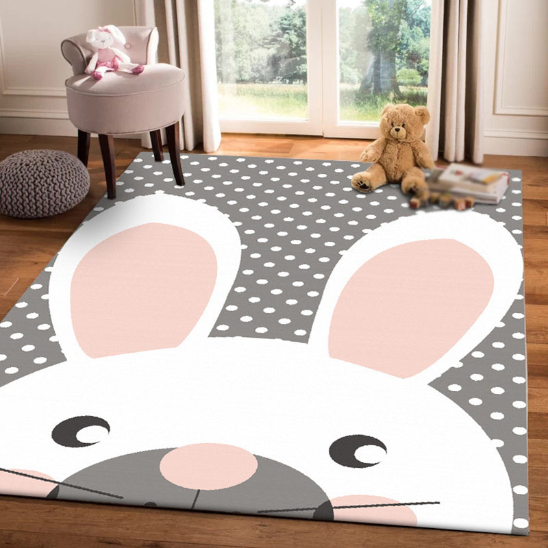 Frendorf | Grijze Kinderkamer Tapijt Kids Dier Konijn Dots Patroon Gebied Tapijt Polyester Antislip Achterkant Vloerkleed