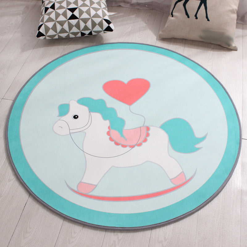Frendorf | Stijlvol kinderkleed in geel en groen dierenpaard walvis panda patroon tapijt polyester antislip ondergrond vloerkleed voor babykamer