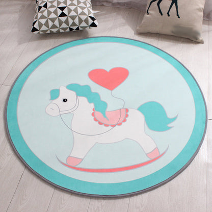 Frendorf | Stijlvol kinderkleed in geel en groen dierenpaard walvis panda patroon tapijt polyester antislip ondergrond vloerkleed voor babykamer