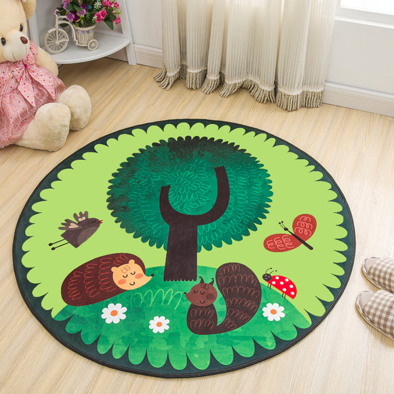 Frendorf | Stijlvol kinderkleed in geel en groen dierenpaard walvis panda patroon tapijt polyester antislip ondergrond vloerkleed voor babykamer