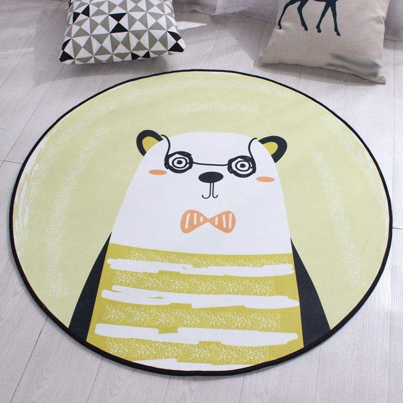 Frendorf | Stijlvol kinderkleed in geel en groen dierenpaard walvis panda patroon tapijt polyester antislip ondergrond vloerkleed voor babykamer