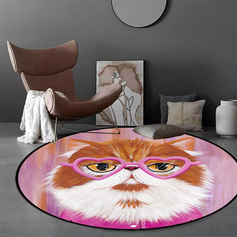 Frendorf | Casual Kids Teppich in Pink und Blau Tier Katze Muster Teppich Polyester Fleckenresistent Rutschfester Teppich für das Kinderzimmer