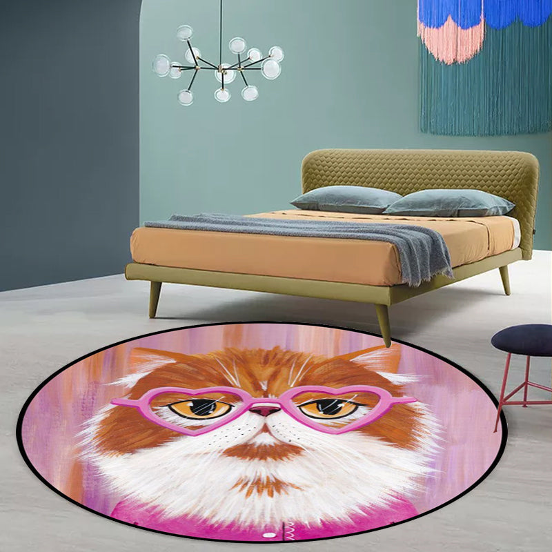 Frendorf | Casual Kids Teppich in Pink und Blau Tier Katze Muster Teppich Polyester Fleckenresistent Rutschfester Teppich für das Kinderzimmer