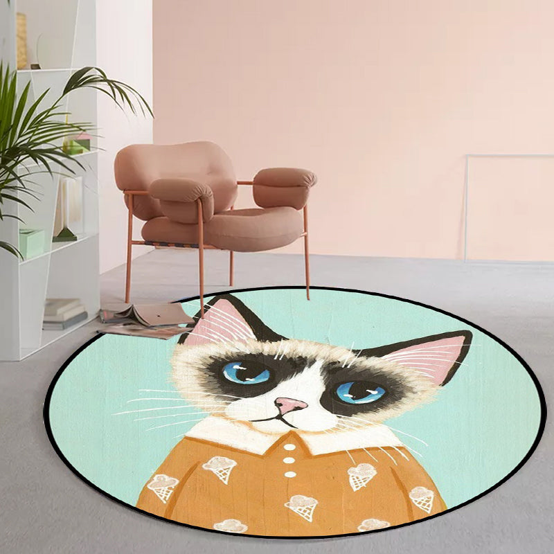 Frendorf | Casual Kids Teppich in Pink und Blau Tier Katze Muster Teppich Polyester Fleckenresistent Rutschfester Teppich für das Kinderzimmer