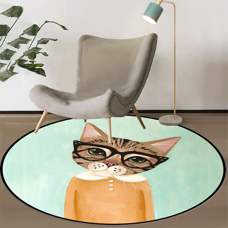 Frendorf | Casual Kids Teppich in Pink und Blau Tier Katze Muster Teppich Polyester Fleckenresistent Rutschfester Teppich für das Kinderzimmer