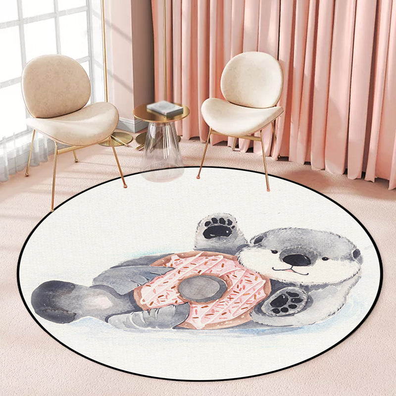 Frendorf | Kinderzimmer Teppich in Weiß Tier Fuchs Koala Alpaka Print Teppich Polyester Haustierfreundlich Waschbarer Bereichsteppich